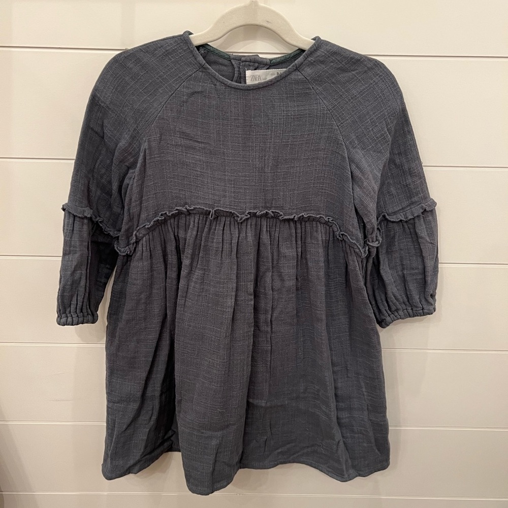 Toddler Girl Zara Spring Gauze Dusty Blue Dress Size 3-4 EUC!